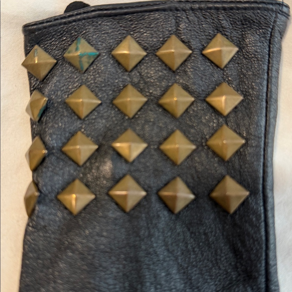 Black Studded Leather Gloves Petite - Picture 5 of 10